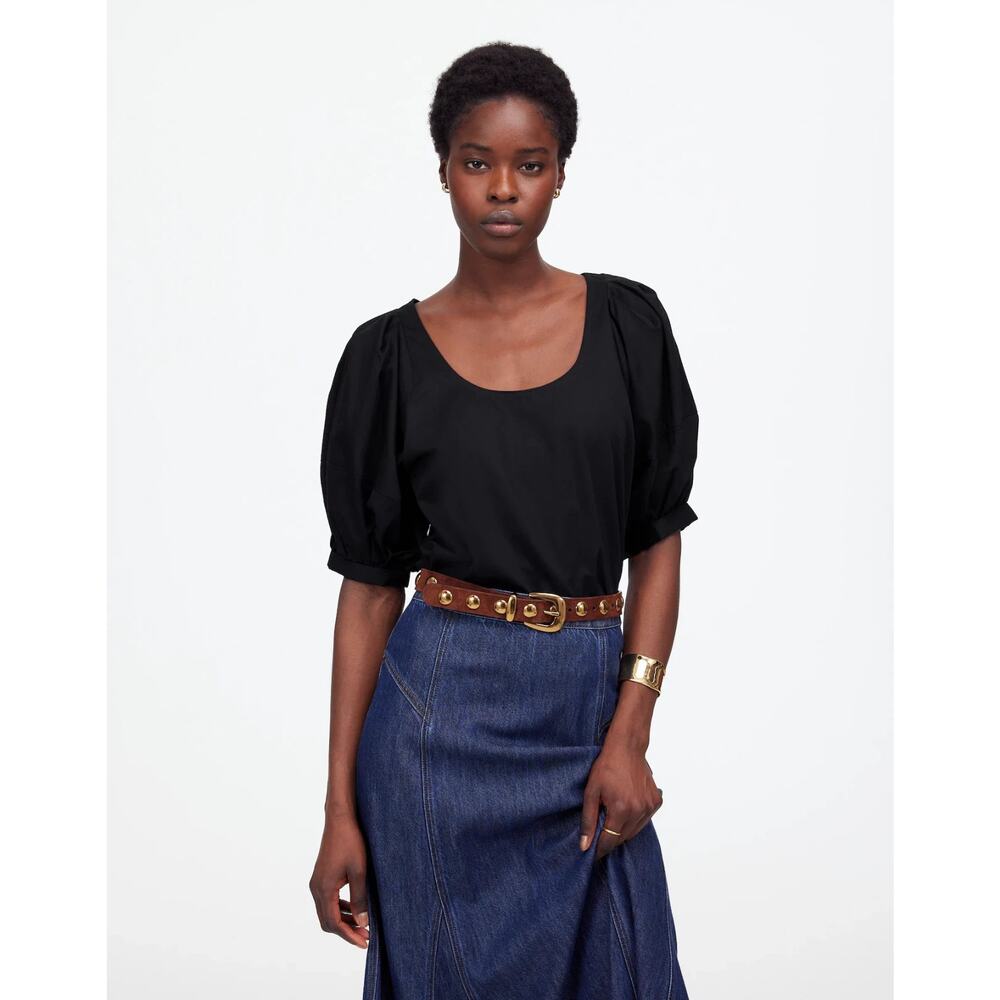 Madewell Relaxed Scoopneck Short-Sleeve Top Cotton Sateen Black‎ Size XS NWT